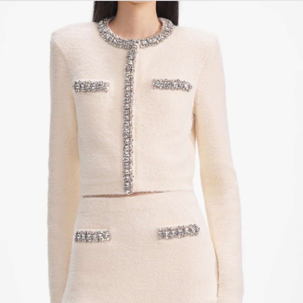 self-portrait Cream Soft Knit 2pc Mini Skirt Set - Size: Small - MSRP $920 - NWT - Picture 4 of 10